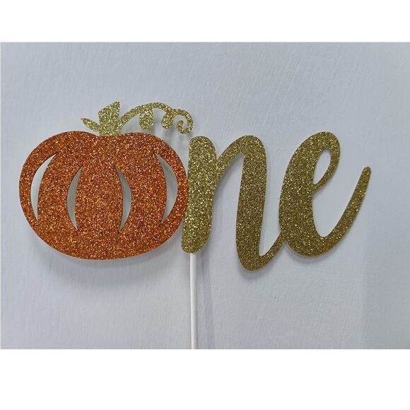 NWT Orange Gold Pumpkin One Cake Topper for Fall Pumpkin 1st Birthday Cake - Picture 3 of 3